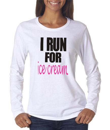 Running - I Run For Ice Cream - Ladies White Long Sleeve Shirt